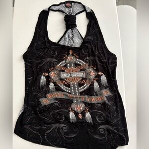 Harley-Davidson Black Tank with Orange and Silver Embellished Logo